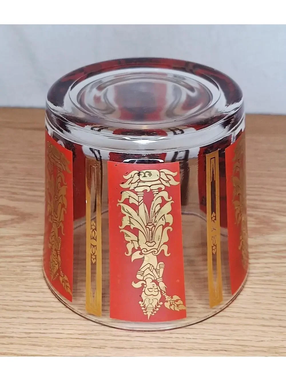 Culver VTG Siam Thai Dancers Red & 22K Gold Glass Ice Bucket MCM